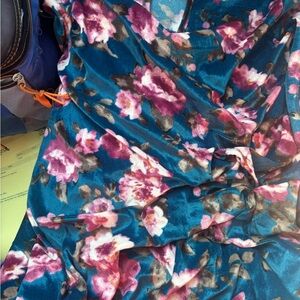 Peach Love California Blue and Pink Sundress V-neck Sleeveless